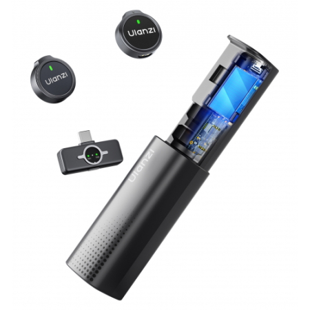 Ulanzi A21 (czarny) - bezprzewodowy zestaw audio, 2x mikrofon (odbiornik USB-C, 24bit, klipsy i paski)